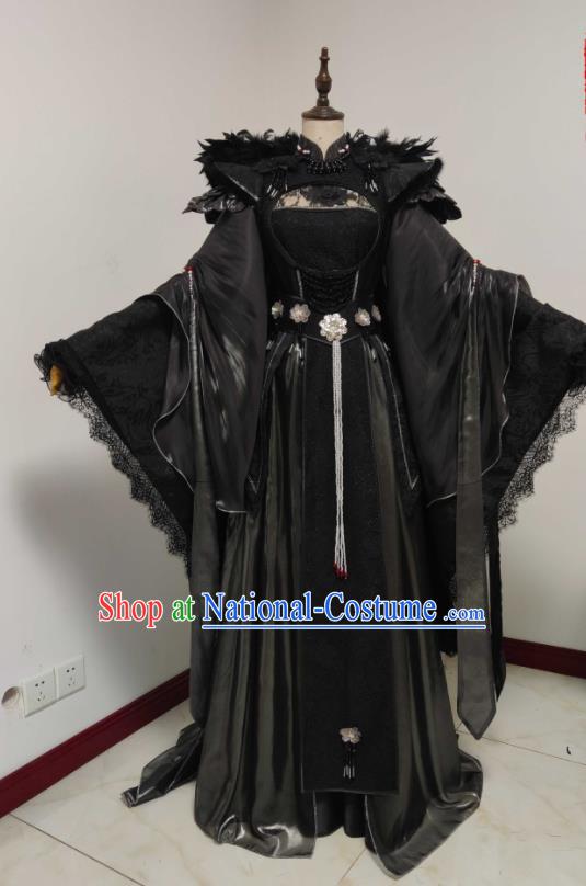 China Ancient Imperial Concubine Clothing Cosplay Queen Black Dress Outfits Traditional Puppet Show Empress Garment Costumes