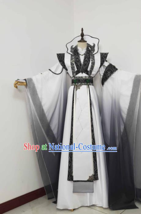 Chinese Puppet Show Royal Highness Garment Costumes Ancient Prince White Uniforms Traditional Cosplay Swordsman Clothing