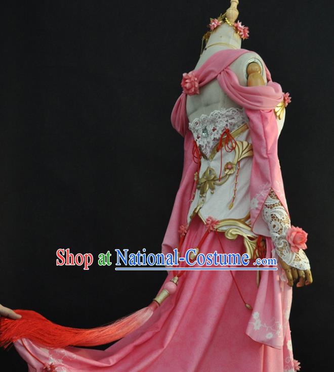 Top Moonlight Blade Swordswoman Garment Costumes Traditional Game Role Fairy Clothing Cosplay Young Beauty Pink Dress