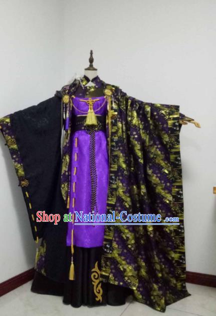 China Ancient Imperial Concubine Clothing Cosplay Queen Purple Dress Outfits Traditional Puppet Show Swordswoman Garment Costumes