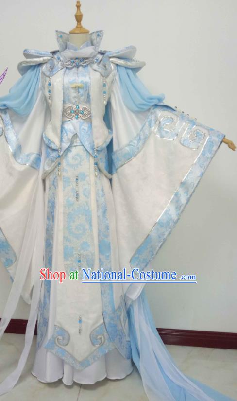 Chinese Traditional Cosplay Swordsman Clothing Puppet Show Immortal Garment Costumes Ancient Taoist Priest Blue Uniforms