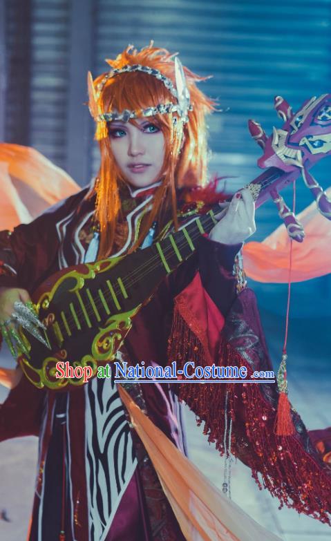 Chinese Ancient Swordsman Wine Red Uniforms Traditional Cosplay General Clothing Puppet Show King Lang Wuyao Garment Costumes