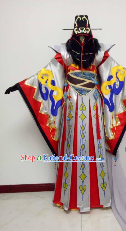 Chinese Traditional Cosplay Royal Highness Clothing Thunderbolt Fantasy King Garment Costumes Ancient Swordsman Grey Uniforms