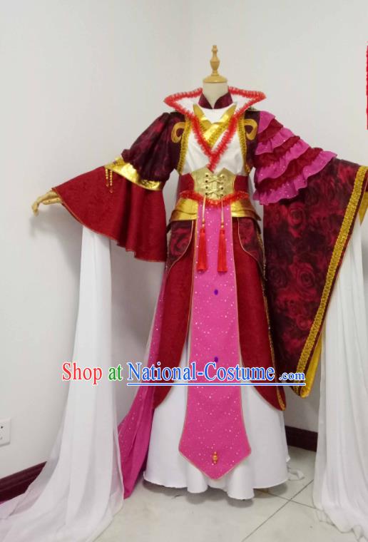 China Traditional Puppet Show Gu Xiaoyue Garment Costumes Ancient Swordswoman Clothing Cosplay Princess Red Dress Outfits