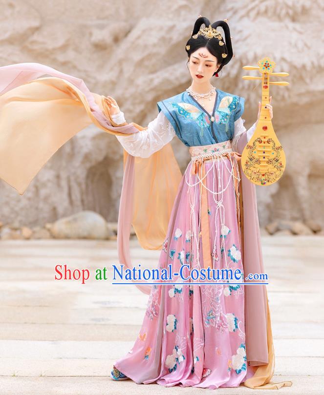 China Tang Dynasty Palace Beauty Garment Costumes Traditional Court Dance Historical Clothing Ancient Butterfly Fairy Hanfu Dress Apparels