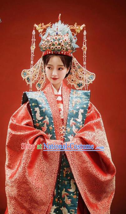 China Traditional Wedding Historical Clothing Ancient Empress Red Hanfu Dress Attires Ming Dynasty Court Woman Garment Costumes Complete Set