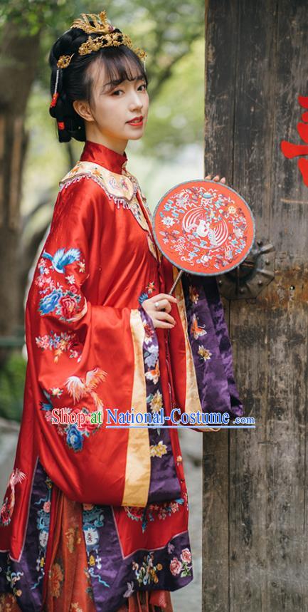 China Qing Dynasty Bride Garment Costumes Traditional Wedding Historical Clothing Ancient Nobility Woman Red Dress Attires