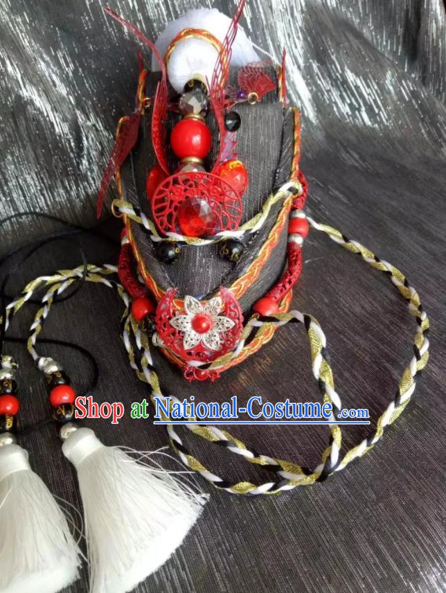 Handmade China Ancient Chivalrous Knight Hair Accessories Cosplay Swordsman Hair Crown Traditional Puppet Show King Headdress