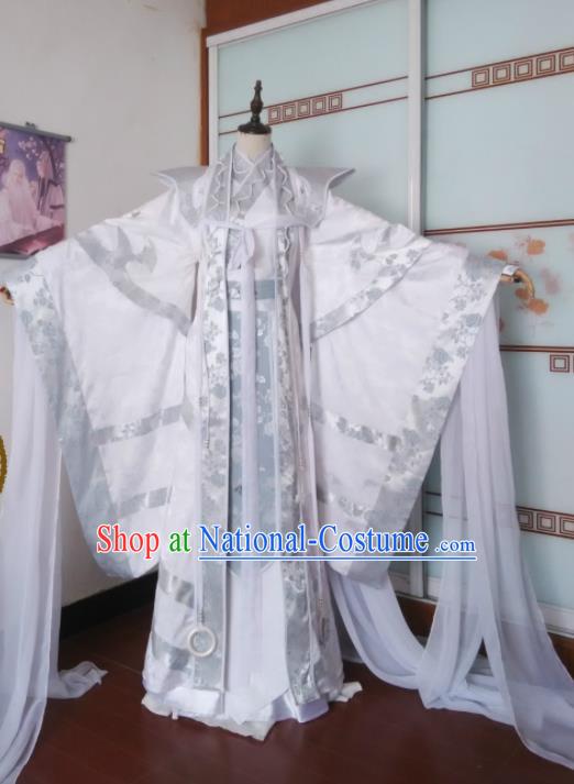 Chinese Puppet Show Swordsman Garment Costumes Ancient Taoist Priest White Uniforms  Traditional Cosplay King Clothing