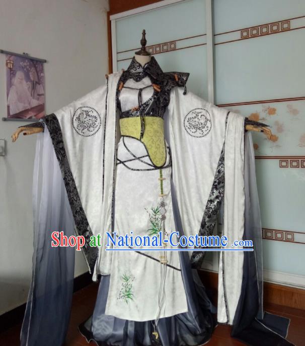 Chinese Traditional Cosplay Noble Childe Clothing Puppet Show Prince Garment Costumes Ancient Swordsman White Uniforms