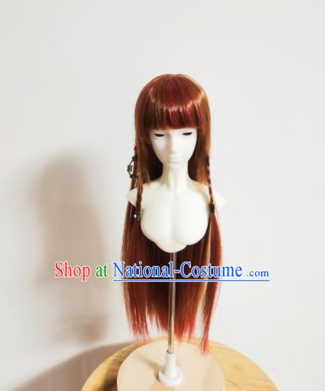 Chinese Ancient Goddess Headdress Traditional Puppet Show Swordswoman Hairpieces Cosplay Female Knight Brown Wigs and Hat