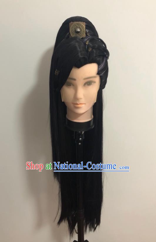 Handmade China Traditional Puppet Show Chivalrous Man Hairpieces Ancient Swordsman Headdress Cosplay Young Knight Wigs and Hair Crown