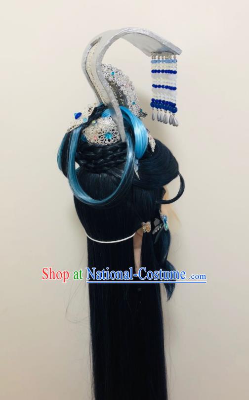 Handmade China Traditional Puppet Show Ao Qiansui Hairpieces Ancient Swordsman Headdress Cosplay Dragon King Wigs and Hair Crown