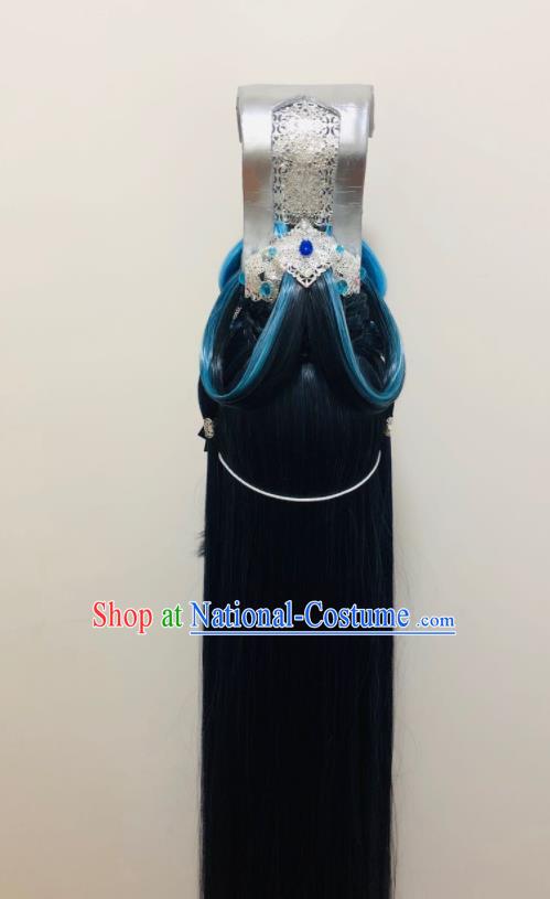 Handmade China Traditional Puppet Show Ao Qiansui Hairpieces Ancient Swordsman Headdress Cosplay Dragon King Wigs and Hair Crown