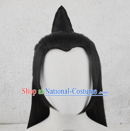 Chinese Cosplay Young Beauty Hair Accessories Ancient Female Knight Black Wigs Headwear Traditional Swordswoman Hairpieces