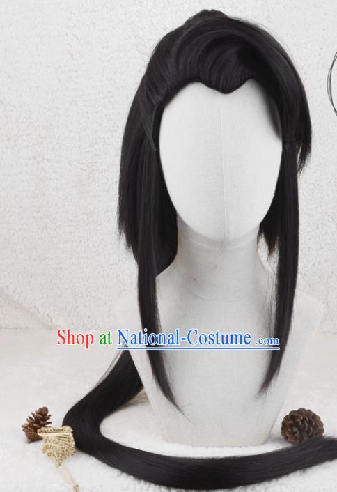 Handmade China Ancient Chivalrous Male Headdress Cosplay Swordsman Black Wigs Traditional Qin Dynasty Young Hero Hairpieces