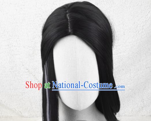 Handmade China Cosplay Young Knight Black Wigs Traditional Chivalrous Male Hairpieces Ancient Swordsman Headdress