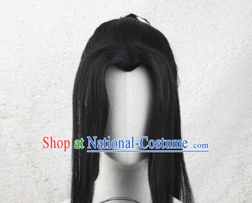 Handmade China Ancient Swordsman Headdress Cosplay Young Knight Black Wigs Traditional Qin Dynasty Chivalrous Male Hairpieces