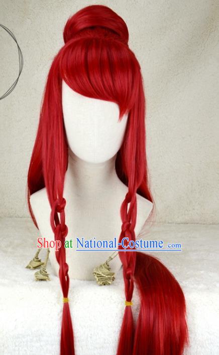 Chinese Traditional Young Lady Hairpieces Cosplay Fairy Hair Accessories Ancient Palace Beauty Red Wigs Headwear