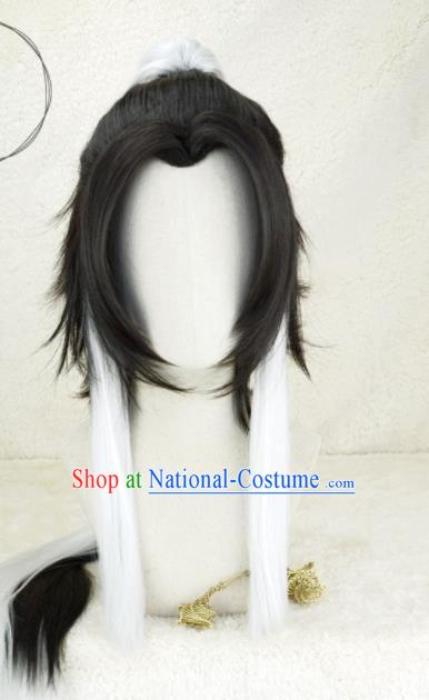 Handmade China Ancient Knight Errant Headdress Cosplay Swordsman Wigs Traditional Hanfu Young Hero Ponytsil Hairpieces