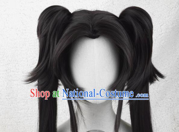 Chinese Ancient Young Lady Black Wigs Headwear Traditional Swordswoman Hairpieces Cosplay Fairy Hair Accessories