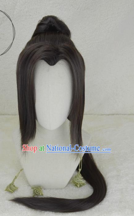 Handmade China Ancient Young Hero Headdress Cosplay Swordsman Black Wigs Traditional Hanfu Adults Taoist Hairpieces