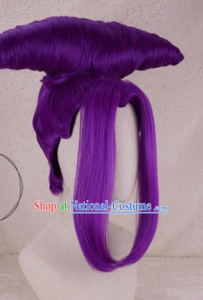 Chinese Traditional Swordswoman Hairpieces Cosplay Goddess Hair Accessories Ancient Imperial Consort Purple Wigs Headwear