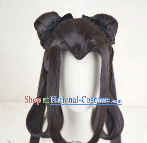 Chinese Ancient Young Lady Brown Wigs Headwear Traditional Swordswoman Hairpieces Cosplay Fairy Princess Hair Accessories