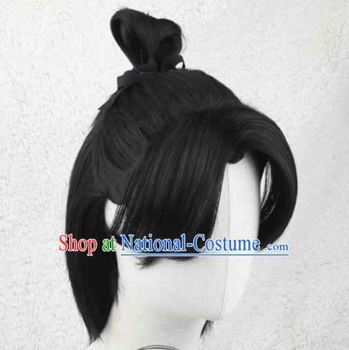 Handmade China Traditional Qin Dynasty Hero Hairpieces Ancient Young Knight Headdress Cosplay Swordsman Wigs