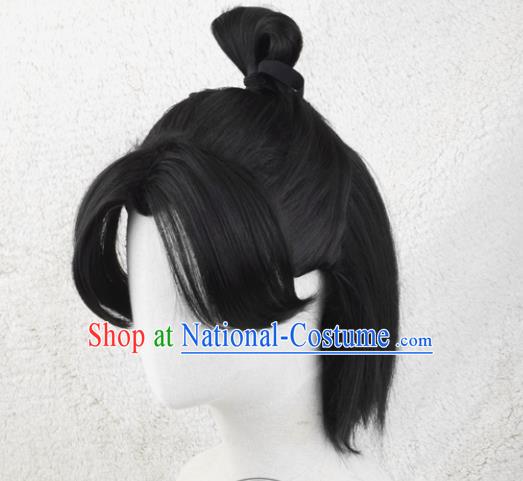 Handmade China Traditional Qin Dynasty Hero Hairpieces Ancient Young Knight Headdress Cosplay Swordsman Wigs