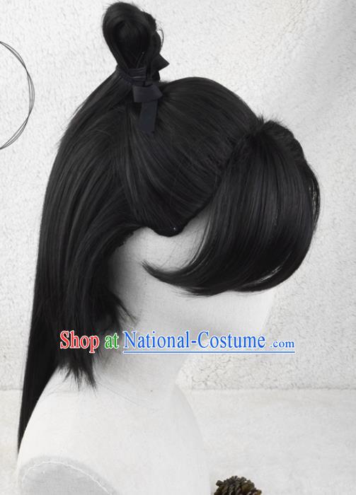 Handmade China Traditional Qin Dynasty Hero Hairpieces Ancient Young Knight Headdress Cosplay Swordsman Wigs