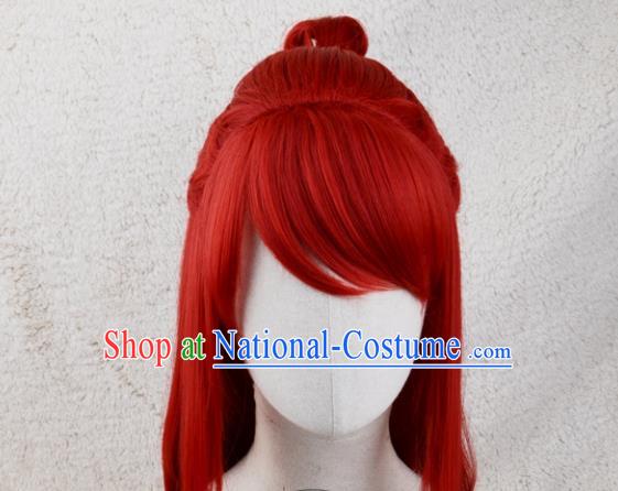 Handmade China Cosplay Swordsman Red Wigs Traditional Qin Dynasty Hero Hairpieces Ancient Young Knight Headdress