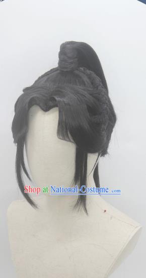 Handmade China Cosplay Qin Dynasty Young Knight Wigs Traditional Hanfu Warrior Hairpieces Ancient Swordsman Headdress