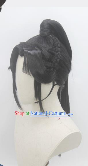 Handmade China Cosplay Qin Dynasty Young Knight Wigs Traditional Hanfu Warrior Hairpieces Ancient Swordsman Headdress