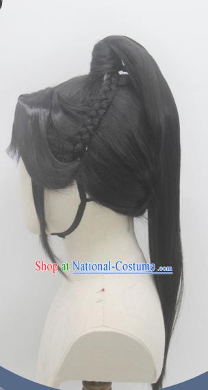 Handmade China Cosplay Qin Dynasty Young Knight Wigs Traditional Hanfu Warrior Hairpieces Ancient Swordsman Headdress