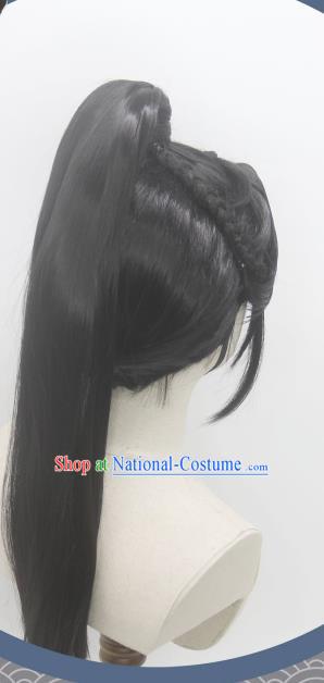 Handmade China Cosplay Qin Dynasty Young Knight Wigs Traditional Hanfu Warrior Hairpieces Ancient Swordsman Headdress