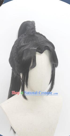 Handmade China Cosplay Qin Dynasty Young Knight Wigs Traditional Hanfu Warrior Hairpieces Ancient Swordsman Headdress