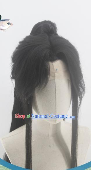 Handmade China Traditional Hanfu Young Childe Hairpieces Ancient Swordsman Headdress Cosplay Warrior Knight Wigs