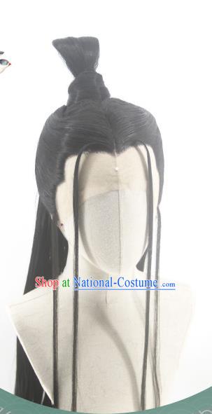 Handmade China Cosplay Young Childe Black Wigs Traditional Hanfu Knight Hairpieces Ancient Swordsman Headdress