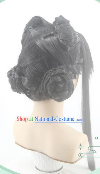 Chinese Traditional Jin Dynasty Princess Hairpieces Cosplay Goddess Hair Accessories Ancient Palace Beauty Wigs Headwear