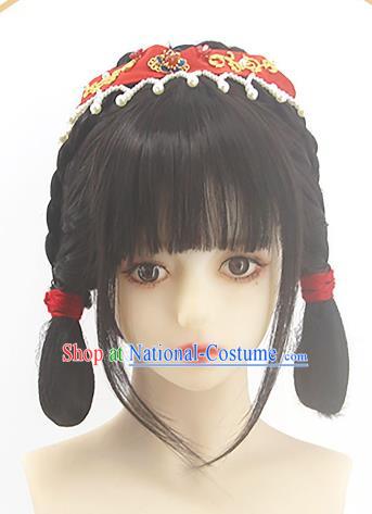 Chinese Ancient Young Beauty Wigs Headwear Traditional Song Dynasty Princess Hairpieces Cosplay Palace Lady Hair Accessories