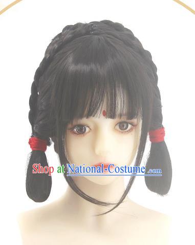 Chinese Ancient Young Beauty Wigs Headwear Traditional Song Dynasty Princess Hairpieces Cosplay Palace Lady Hair Accessories