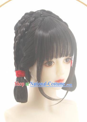 Chinese Ancient Young Beauty Wigs Headwear Traditional Song Dynasty Princess Hairpieces Cosplay Palace Lady Hair Accessories