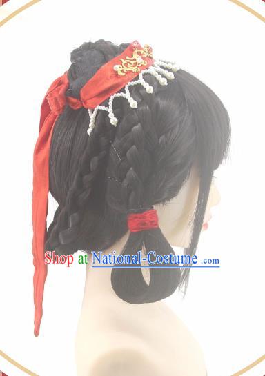 Chinese Ancient Young Beauty Wigs Headwear Traditional Song Dynasty Princess Hairpieces Cosplay Palace Lady Hair Accessories