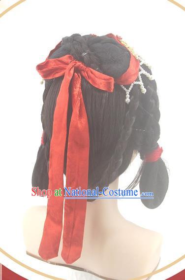 Chinese Ancient Young Beauty Wigs Headwear Traditional Song Dynasty Princess Hairpieces Cosplay Palace Lady Hair Accessories