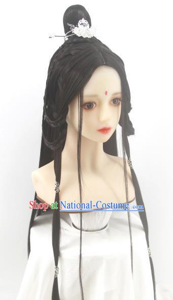 Chinese Cosplay Swordswoman Hair Accessories Ancient Young Beauty Wigs Headwear Traditional Jin Dynasty Princess Hairpieces