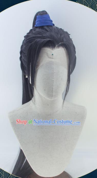 Handmade China Ancient Taoist Priest Headdress Cosplay Swordsman Black Wigs Traditional Hanfu Ming Dynasty Hairpieces