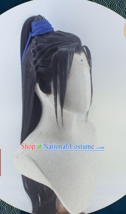 Handmade China Ancient Taoist Priest Headdress Cosplay Swordsman Black Wigs Traditional Hanfu Ming Dynasty Hairpieces