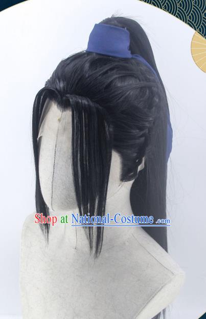 Handmade China Ancient Taoist Priest Headdress Cosplay Swordsman Black Wigs Traditional Hanfu Ming Dynasty Hairpieces