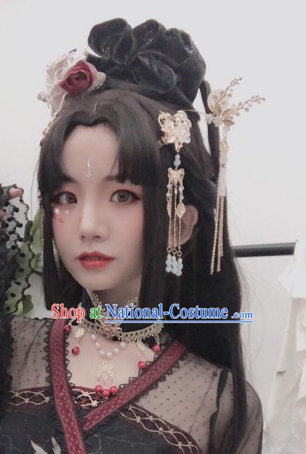 Chinese Ancient Young Beauty Wigs Headwear Traditional Jin Dynasty Princess Hairpieces Cosplay Imperial Consort Hair Accessories